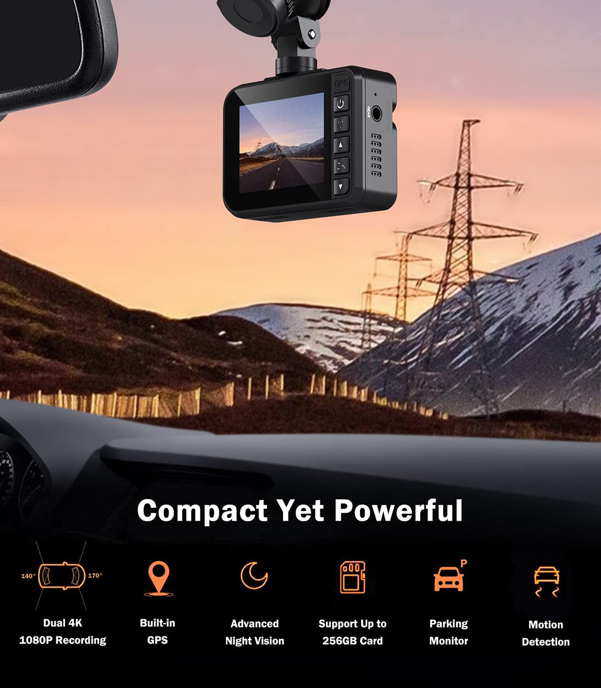 ORSKEY Dashcam Voiture Avant et Arrière 32GB Carte SD Incluse